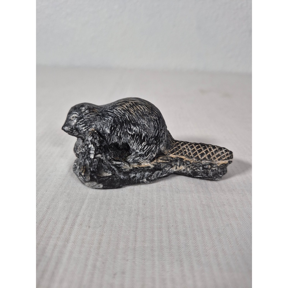 The Wolf Sculptures Beaver Figurine Hand Made Canada Soapstone Wolf Original